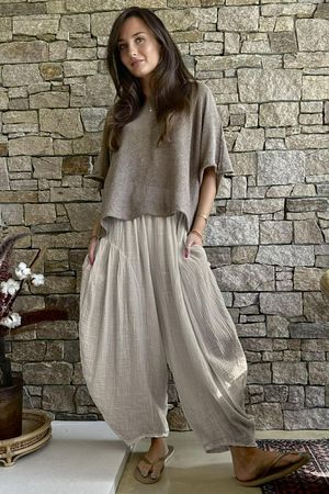 Tasha Cushion Cotton Sia Barrel Pant Stone